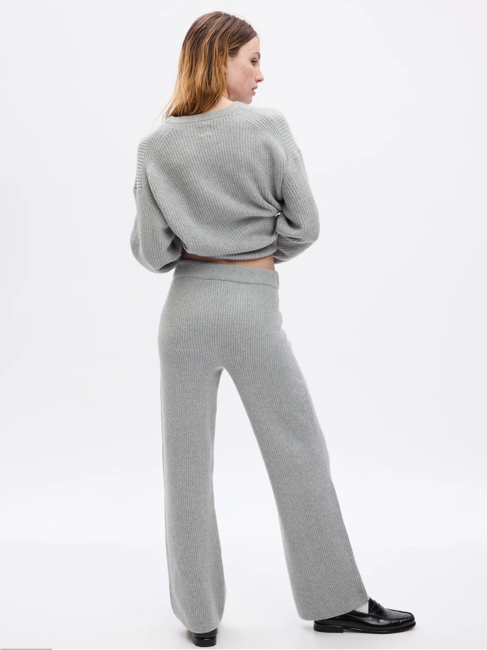 GAP CashSoft Shaker Stitch Wide Leg Sweater Pants Grey